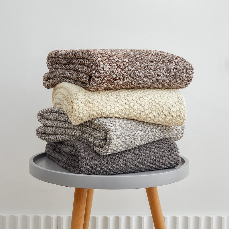 Longhui bedding Coffee Knitted Throw Blanket for Couch, Soft, Cozy Machine Washable 100% Cotton Sofa Knit Blankets, Heavy 3.0lb Weight, 51 x 63 Inches, Coffee and White Color. - Image 4